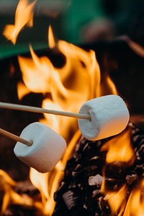 Marshmallows über einem Lagerfeuer