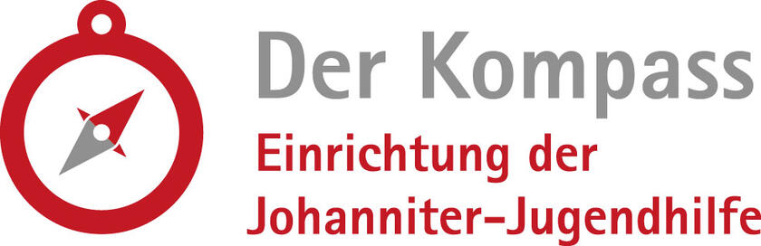 Grafik eines Kompass mit Schriftzug "Der Kompass. Einrichtung der Johanniter-Jugendhilfe"