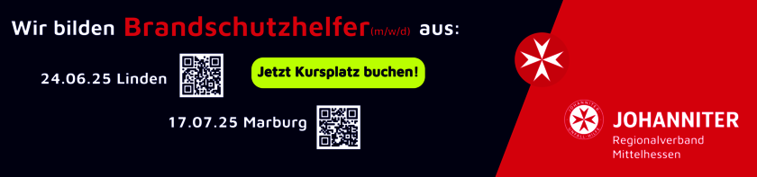 Brandschutzhelferkurse in Linden (24.06.2025) und Marburg (17.07.2025) Jetzt Kursplatz sichern und QR-Codes scannen!