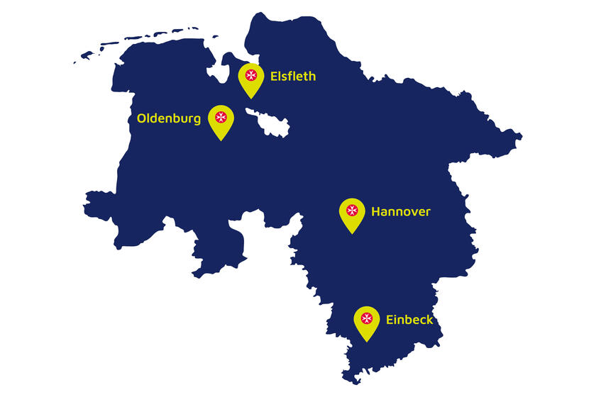 Standortkarte der Johanniter-Campusse in Niedersachsen