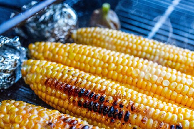 Veranstaltungen für Ehrenamtliche im Betreuungsverein Herzogtum Lauenburg Maiskolben liegen auf einem Grill.