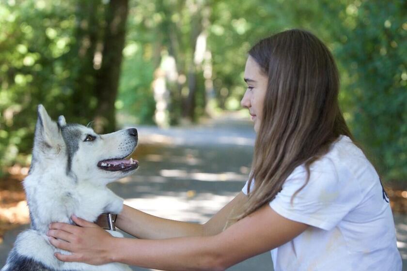 Therapiehündin Kaia mit blödem Mädchen
