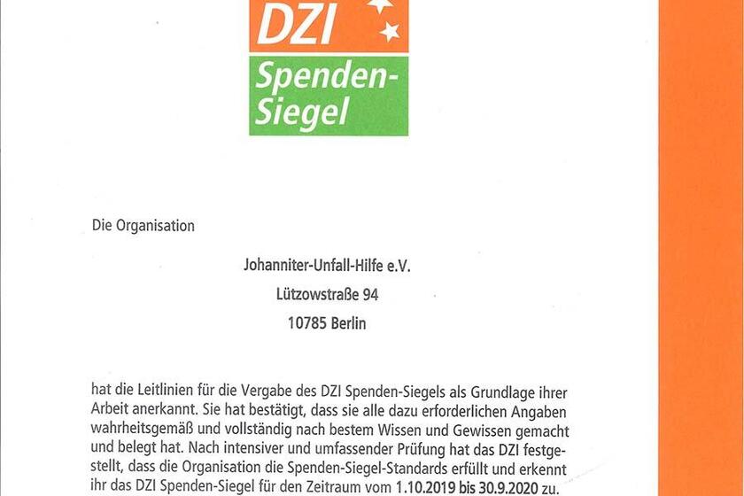 Johanniter erhalten erneut DZI Spenden-Siegel
