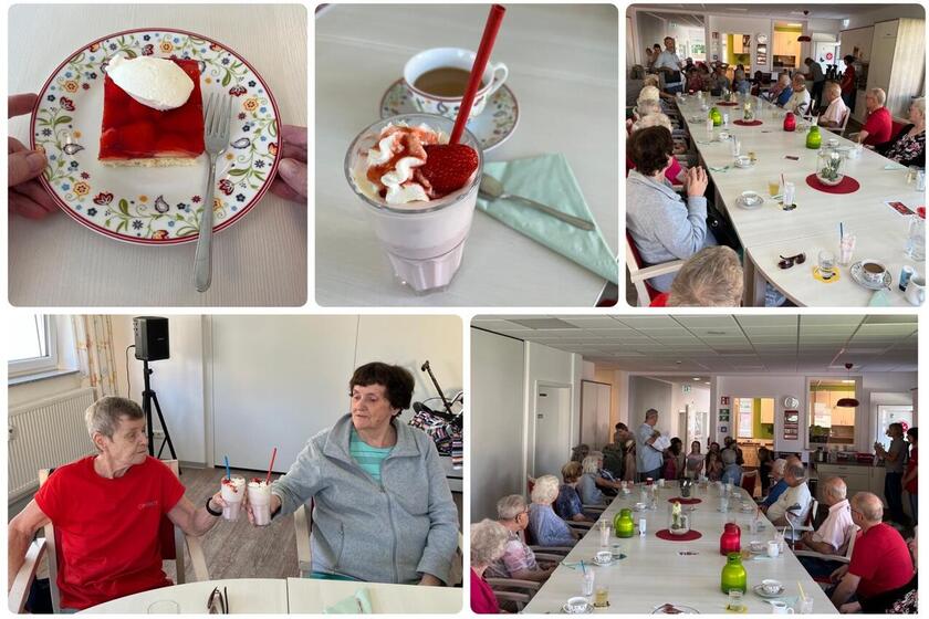 Impressionen rund um die Erdbeere: Erdbeerkuchen, Erdbeereis und Erdbeermilchshake
