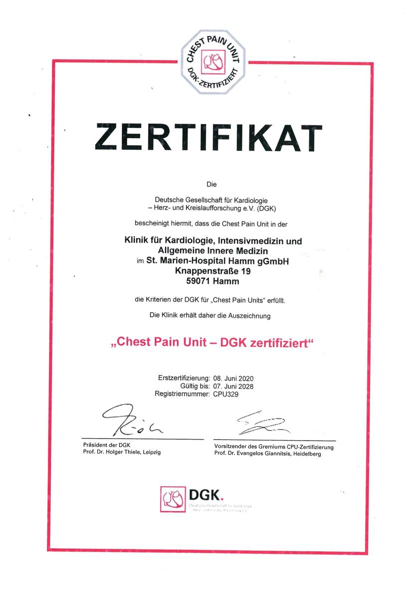 Zertifikat Chest Pain Unit DGK