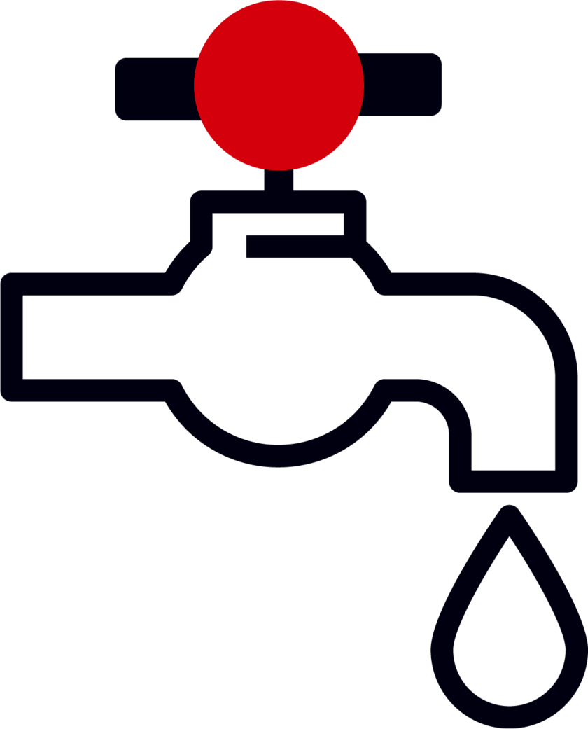 Icon eines Wasserhahns mir rotem Punkt