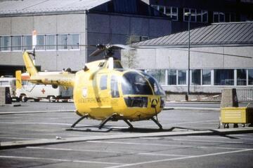 1972 bestand für den Hubschrauber Christoph 4 lediglich eine Landemöglichkeit auf dem Parkplatz vor der Notaufnahme.