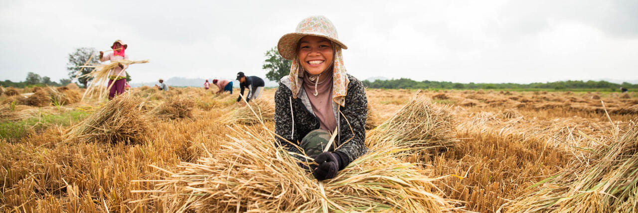 Mädchen auf einem Feld in Kambodscha