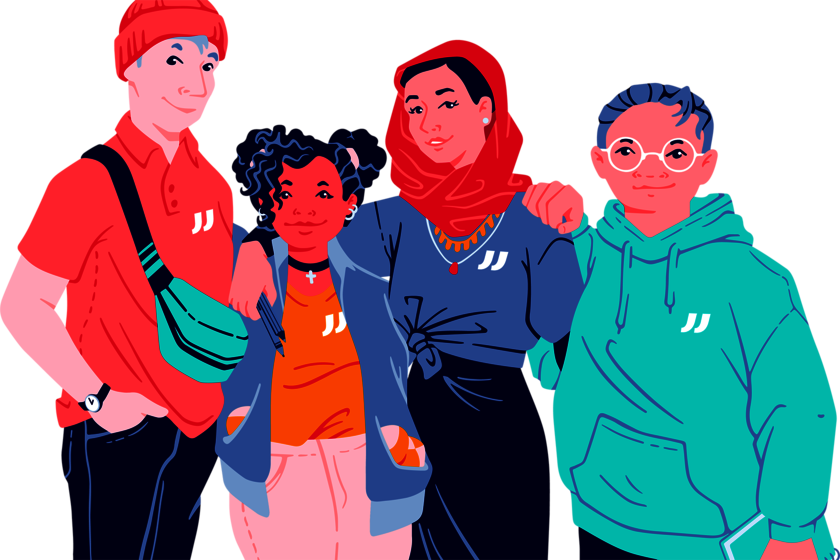 Grafik der Johanniter-Jugend mit Figuren und Sprechblase "Wir machen stark"